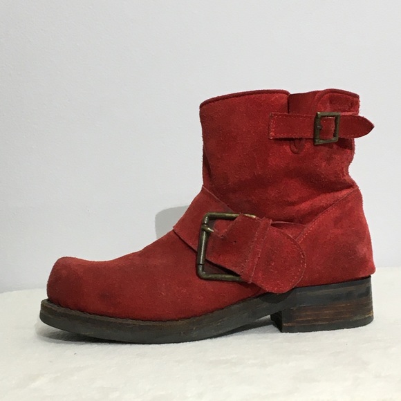 Jeffrey Campbell Shoes - JEFFREY CAMPBELL Red Suede Booties boots buckles